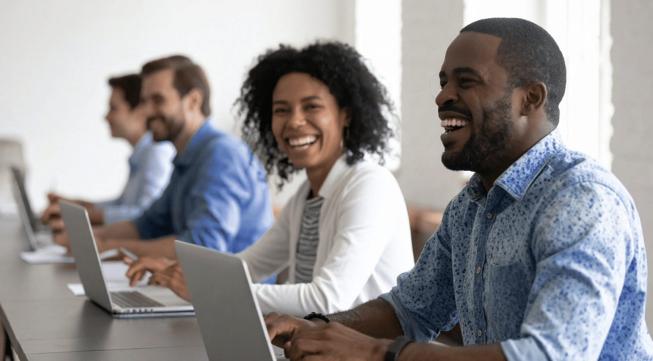 Business team working together in a collaborative office environment