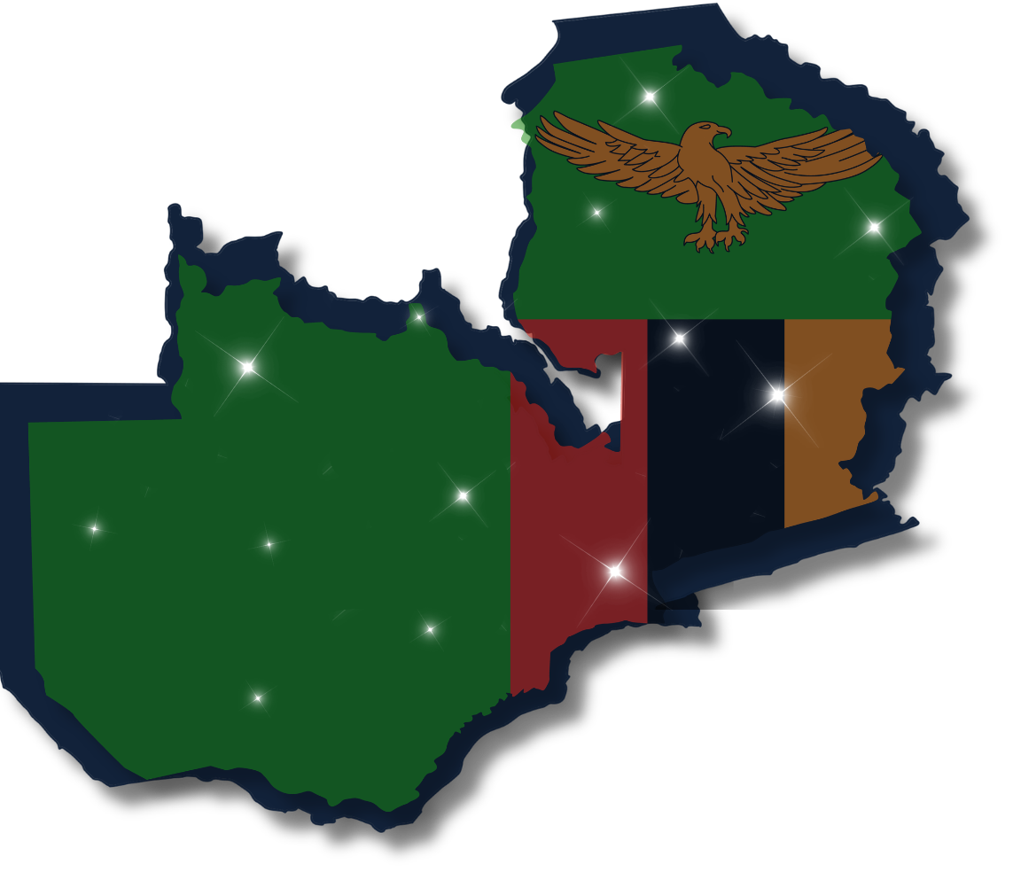 Map of Zambia in national flag colours